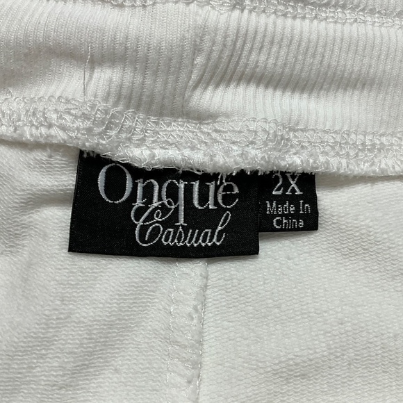 ONQUE Stretch Cotton Knit Straight Leg Pants Crochet Trim Pull On Style US Sz 2X - Picture 5 of 11